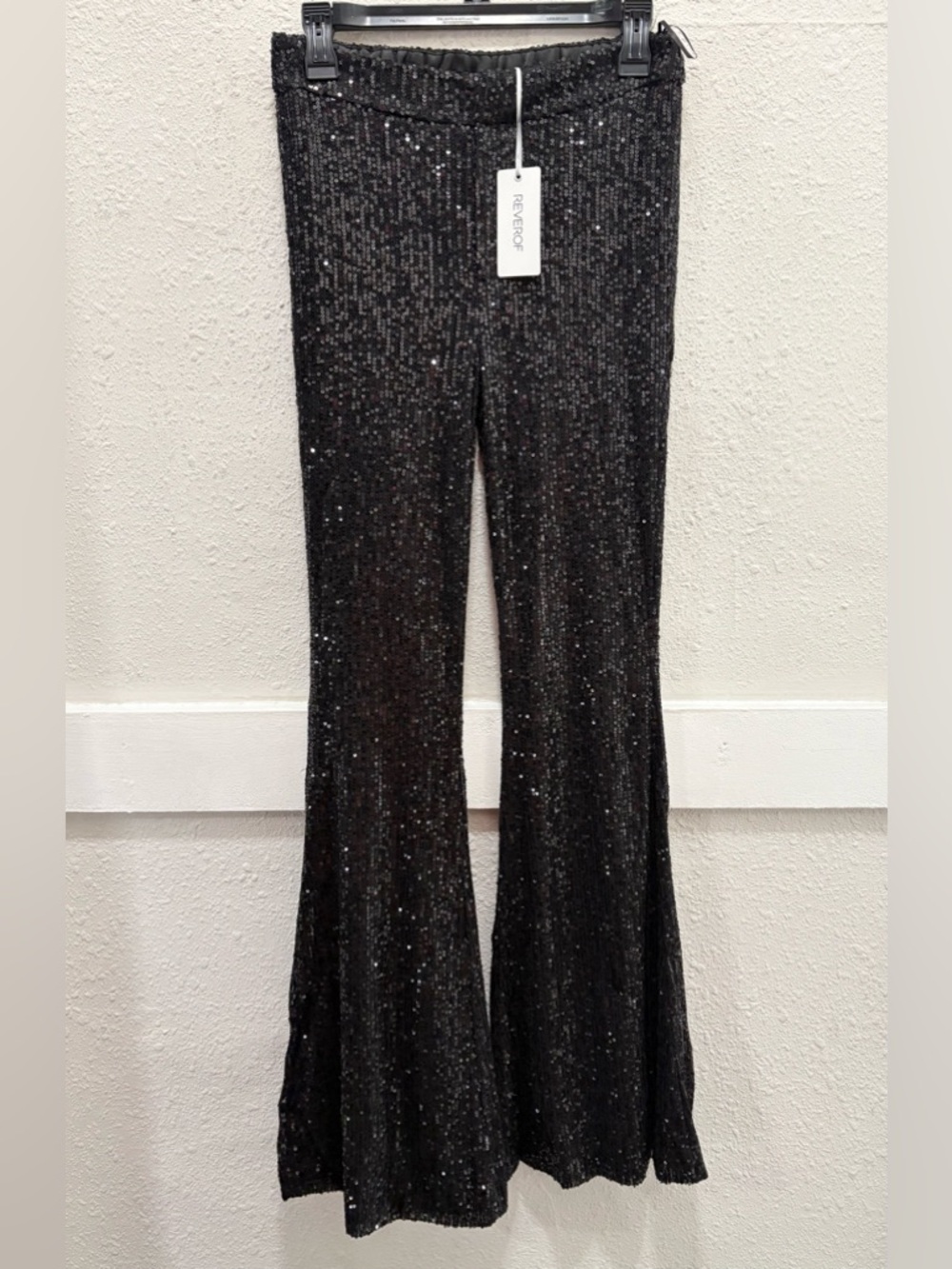 REVEROF Sparkly Sequin Pants High Waisted Flare Trousers Bell Bottom NWT Size M